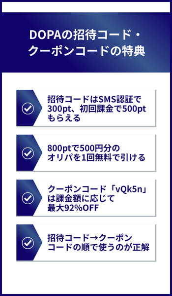 DOPAの招待コード・クーポンコードの特典